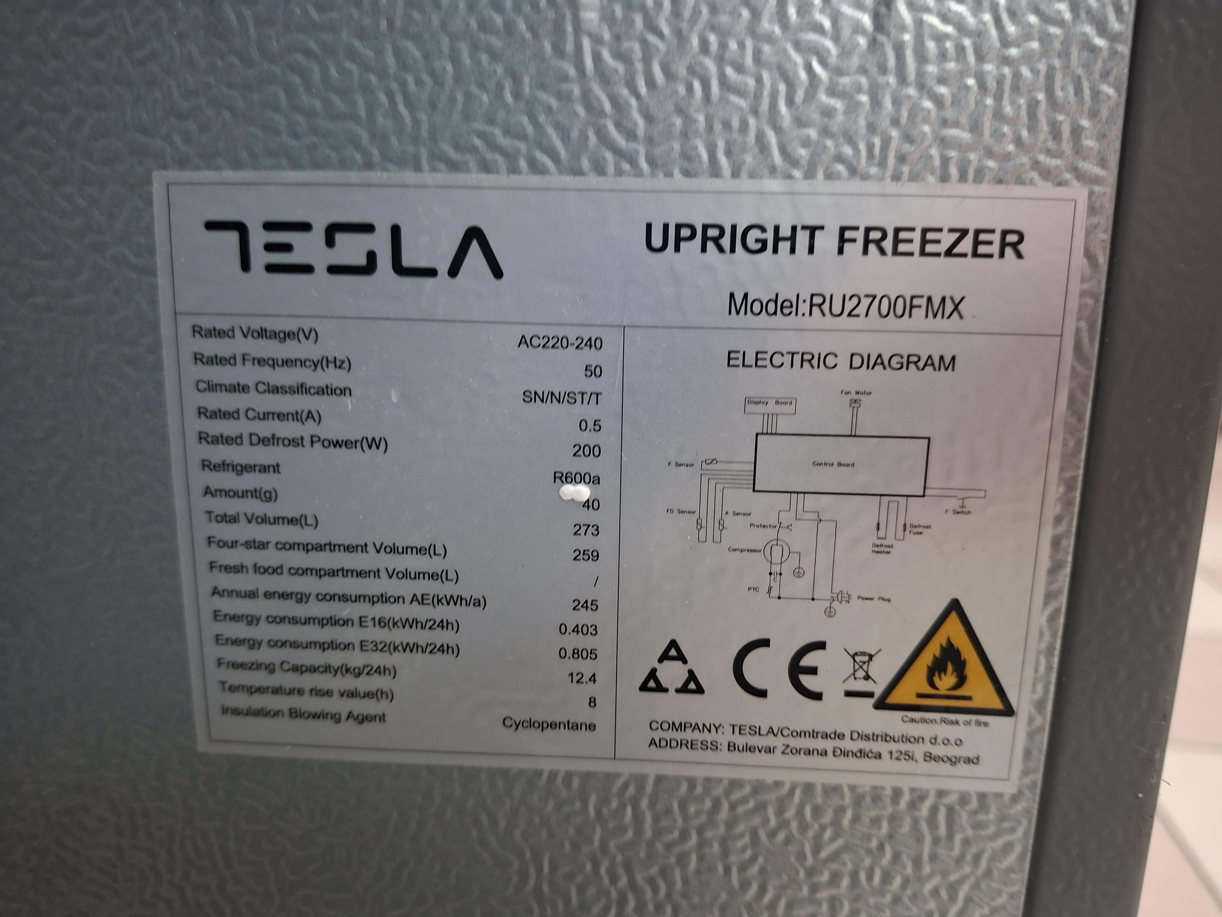 Zamrzivač Tesla RU2700FNX , 273L